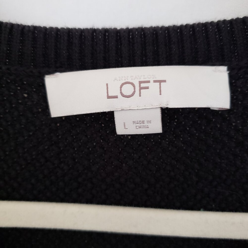 Woman Ann Taylor Loft Black Round Neck Long Sleeve Sweater Top Size L - Picture 2 of 10